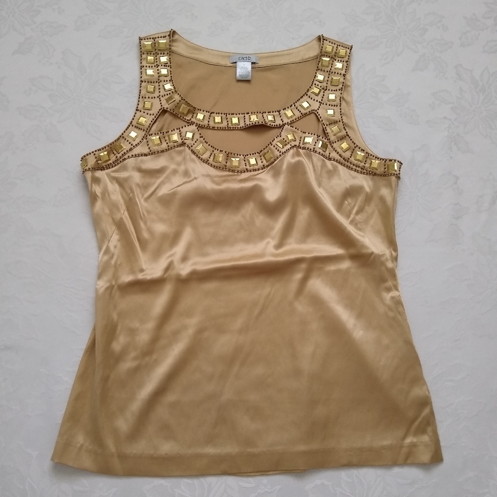 Cache silk cutout embellished Tank top Sleeveless